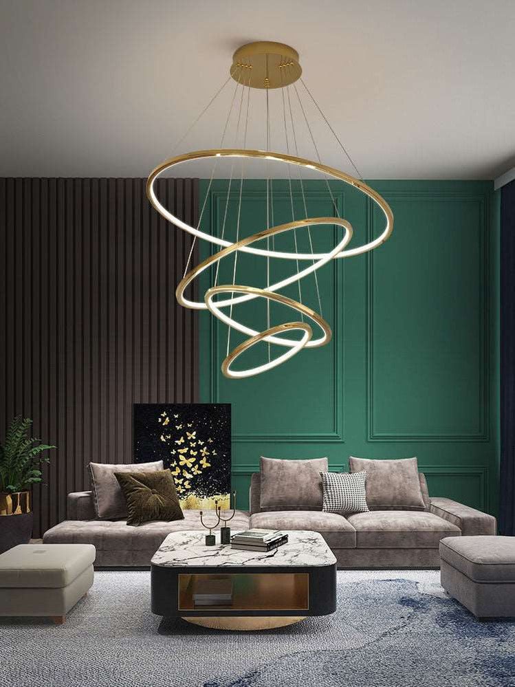 Amina Gold Multi Rings Chandelier for Lobby Villa-Nobipets