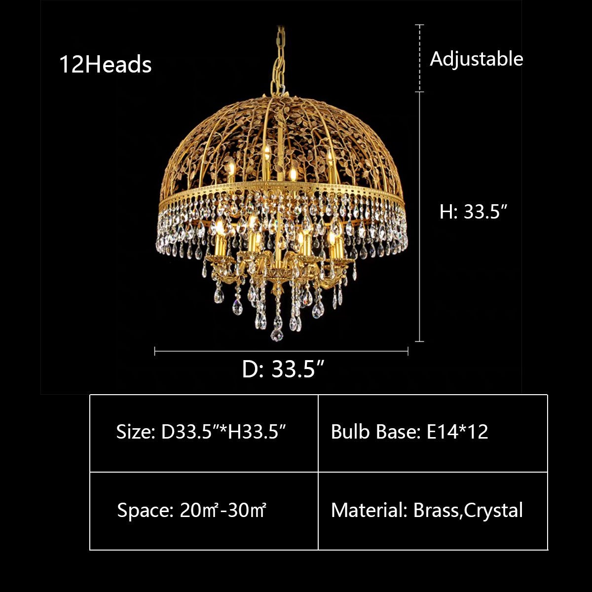 Baroque Luxury Full Copper Crystal Pendent Candle Chandelier for Entryway/Foyer/Dining Room-Nobipets