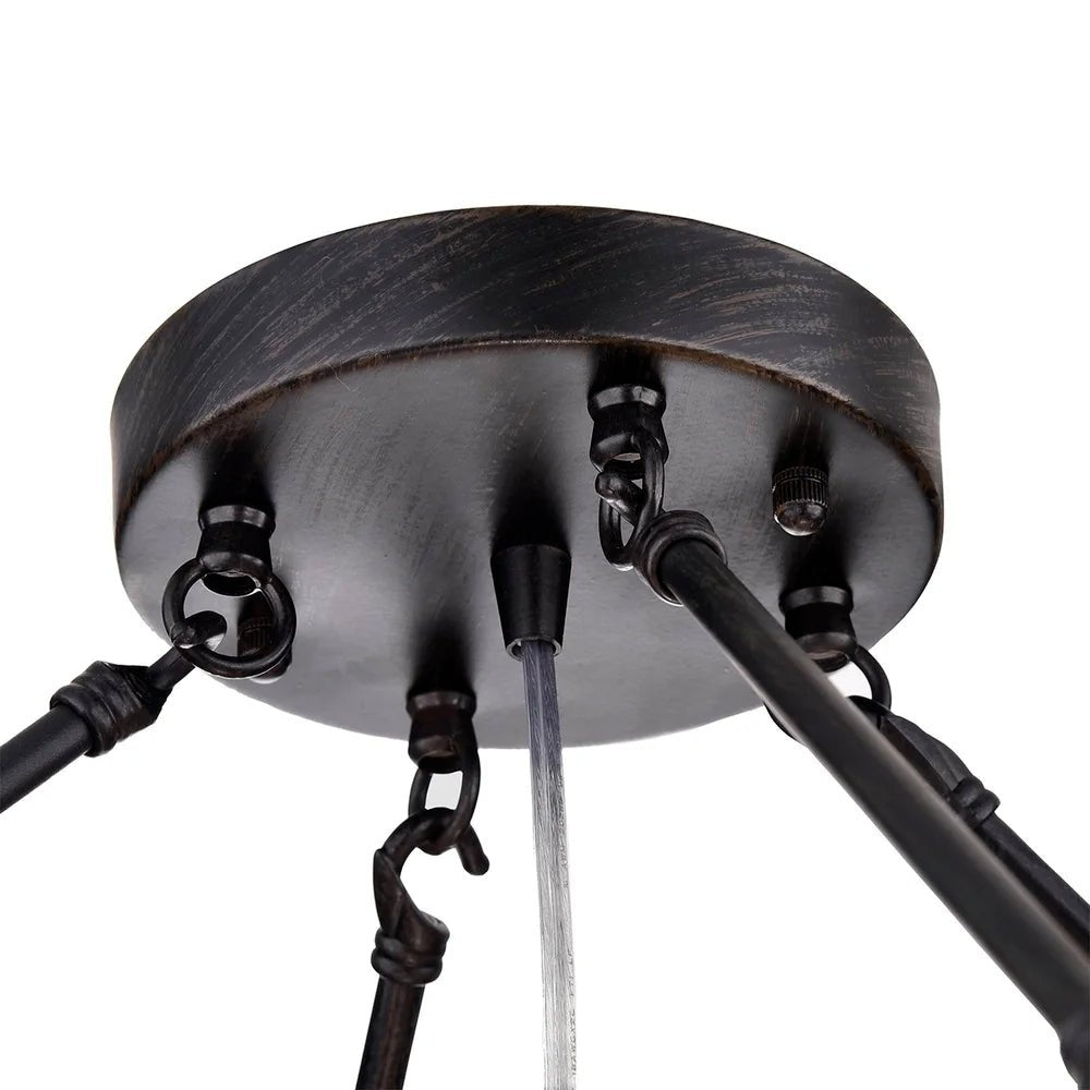 Black Finish Iron Semi Flush Mount Light Fixture Round Crystal Drops Ceiling Chandelier For Living Room-Nobipets