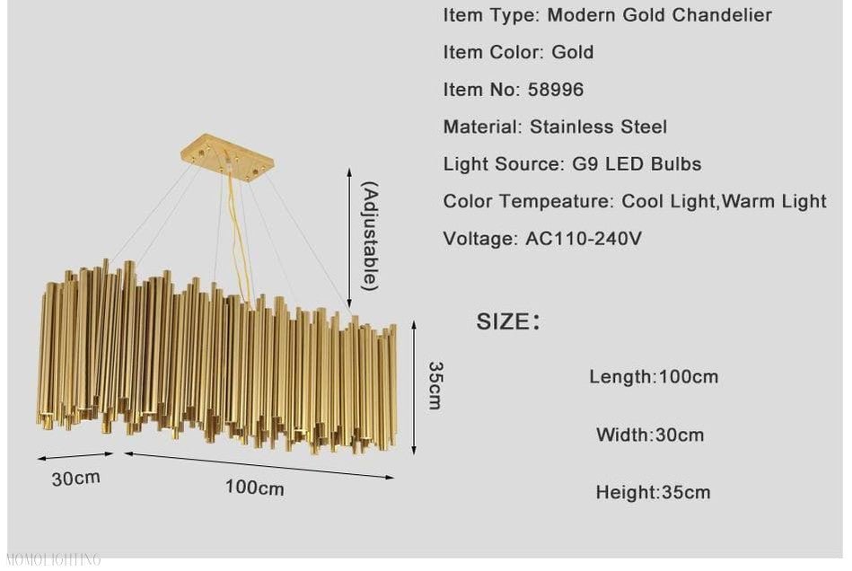 Dore Brass Tubular Rectangle Chandelier 32" 39"-Nobipets