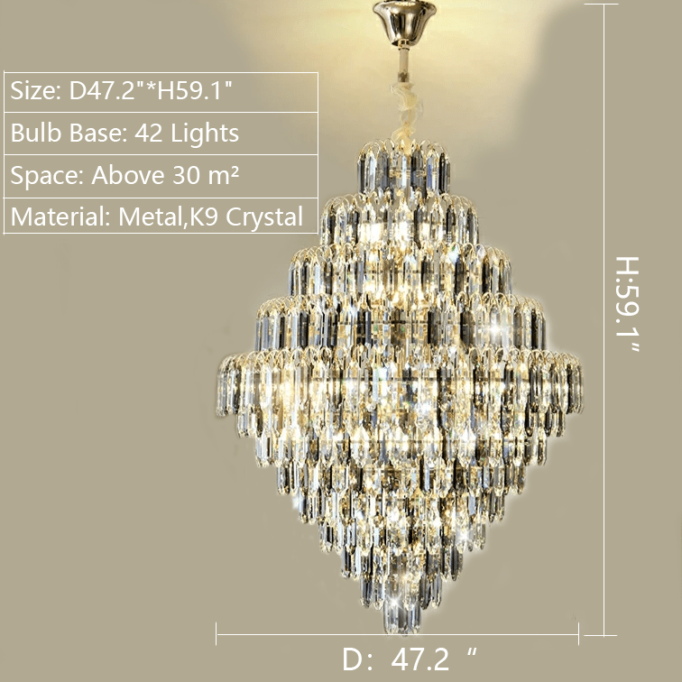 Extra Large Foyer Decorative Crystal Lighting Fixture Living Room Crystal Chandelier For Entryway Staircase-Nobipets