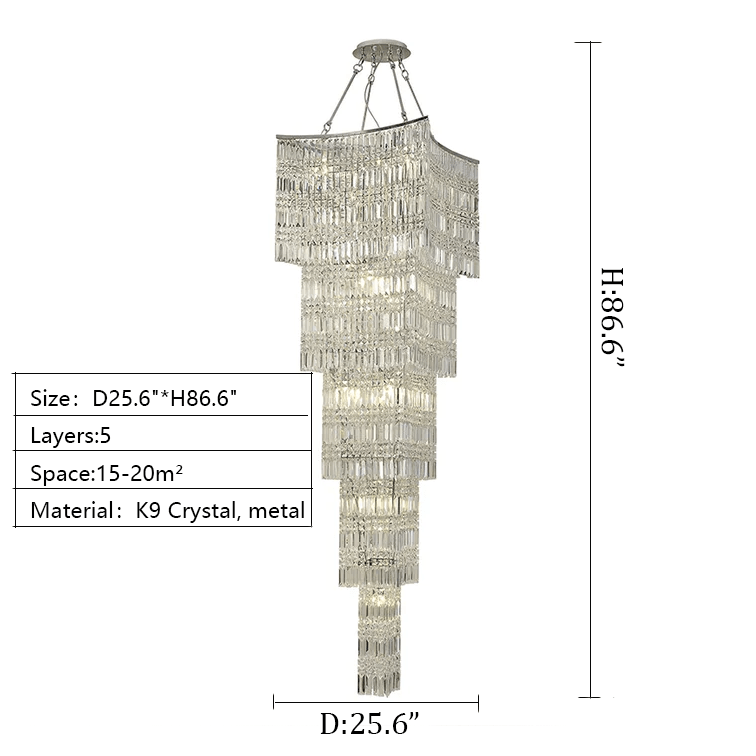 Extra Large Foyer Vertical Layers K9 Crystal Chandelier Chrome Ceiling Lighting Fixture For Staircase Entryway Decor-Nobipets