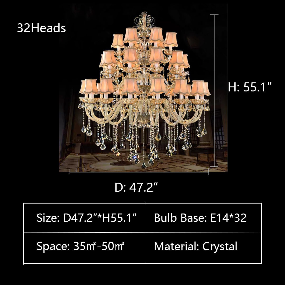 Extra Large Luxury Multi-Tiered Crystal Pendant Chandelier for High-Ceiling Rooms-Nobipets