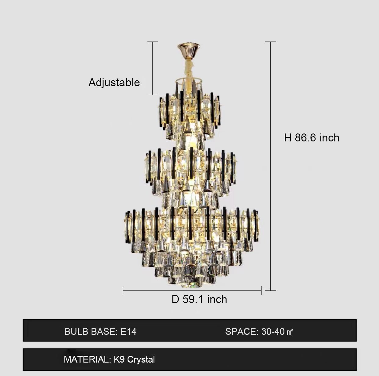 Foyer 3 Layers Extra Large Crystal Chandelier For Living Room Staircase Ceiling Lighting Fixture-Nobipets