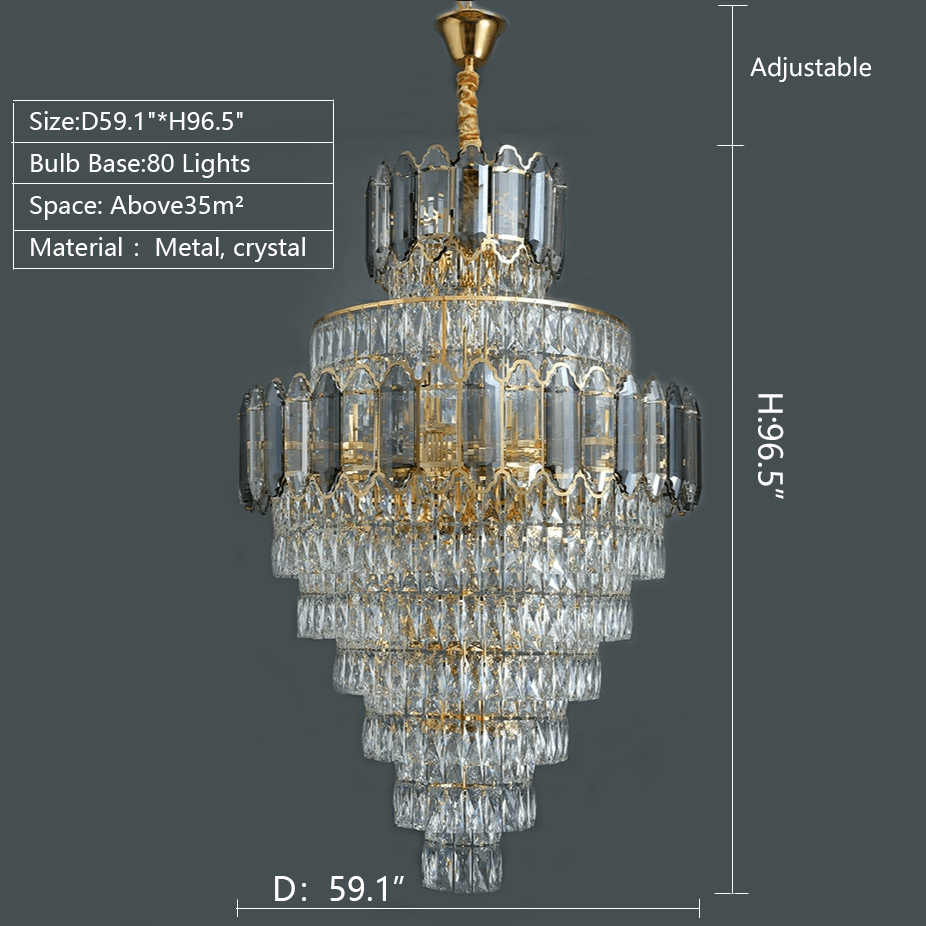 Large Staircase Crystal Chandelier Living Room Ceiling Light Fixture For Hotel Entrance In Gold Finish-Nobipets
