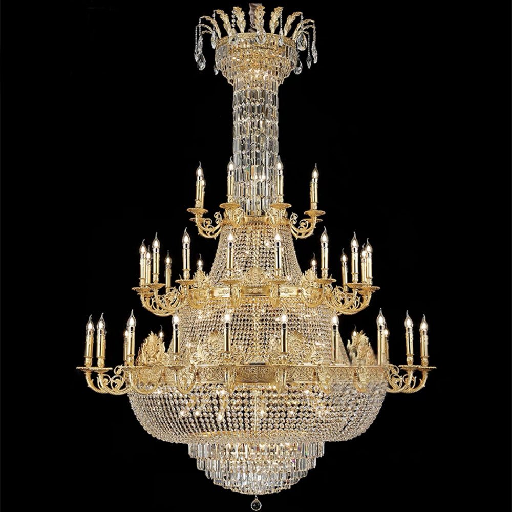 Luxury Empire Multi-tiered Candle Light Crystal Chandelier in Gold Finish for Foyer/Living Room/Staircase/Villa-Nobipets