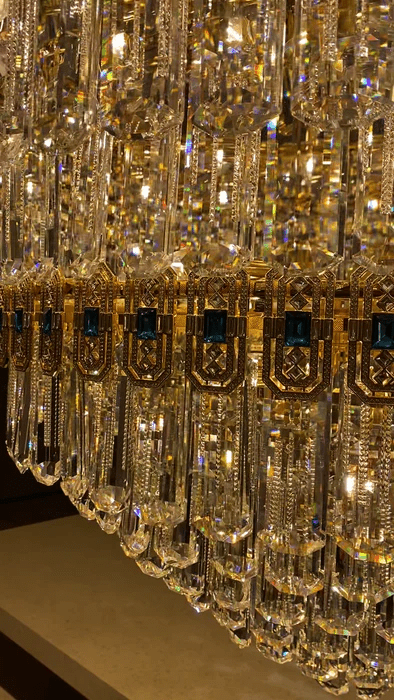 Luxury Extra Large Conical Funnel Crystal Chandelier with Sapphire for High-celling-Nobipets