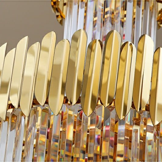 Luxury Gold Trimmed Long Crystal Chandelier Foyer Staircase Extra Large Ceiling Light Fixture-Nobipets