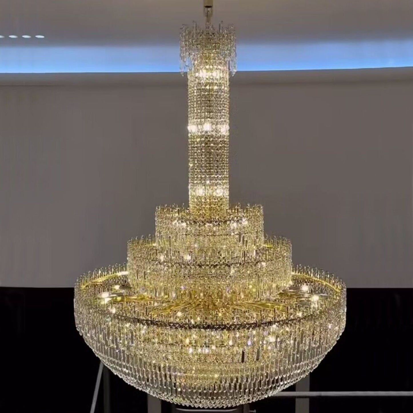 Luxury Oversized Gold European Pagoda-inspired Crystal Chandelier for Foyer/Staircase/Hallway/Entryway-Nobipets