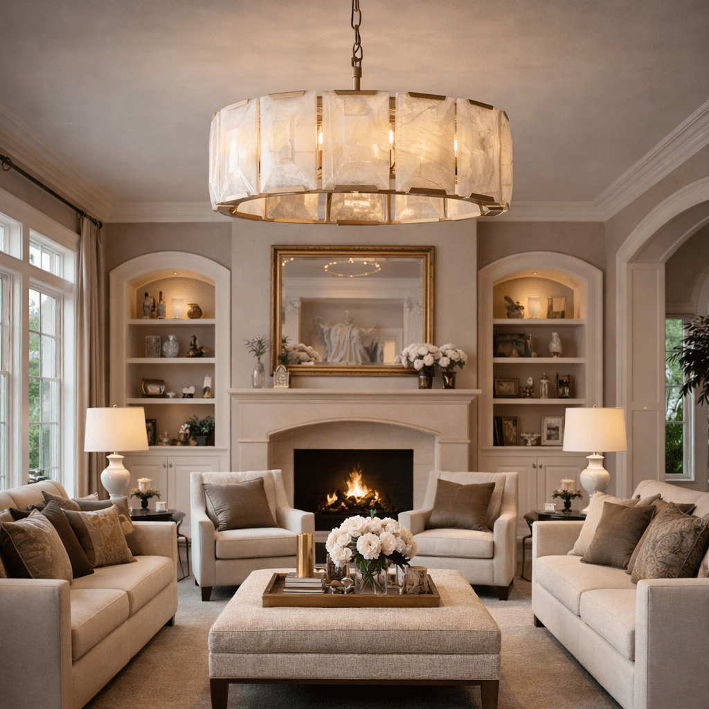 Marlow Calcite Round Chandelier with Natural Alabaster Stone Shades