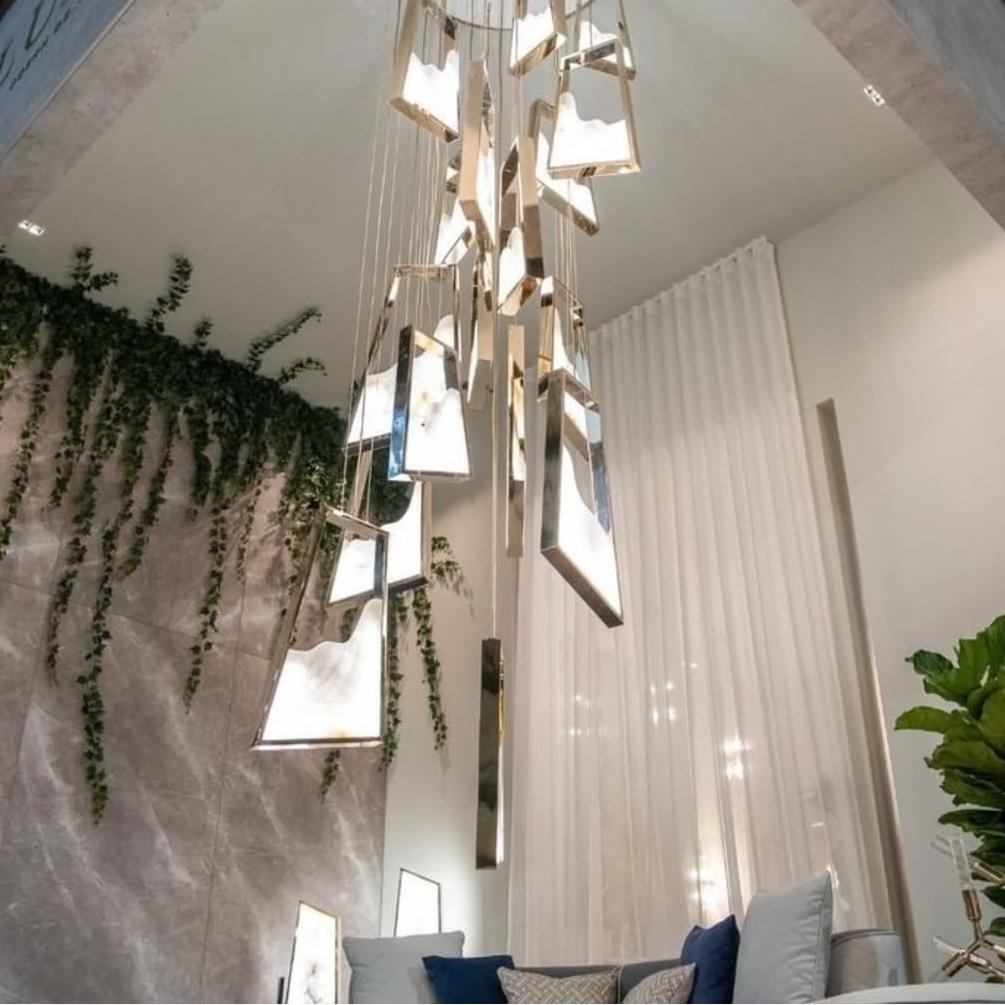 Modern Light Luxury Alabaster Chandelier in Gold Finish-Nobipets