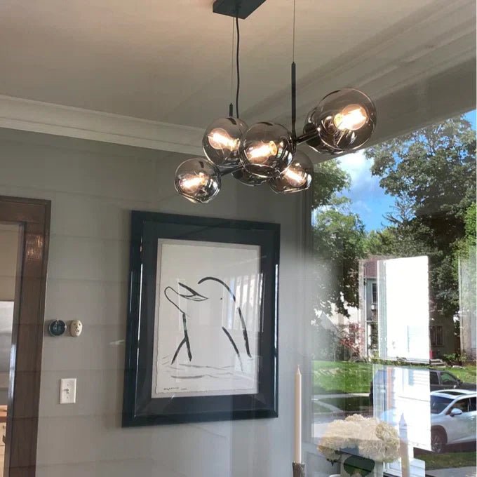 Modern Linear Smoky Gray Glass Globe Shade Chandelier for Dining Room/Kitchen Island-Nobipets