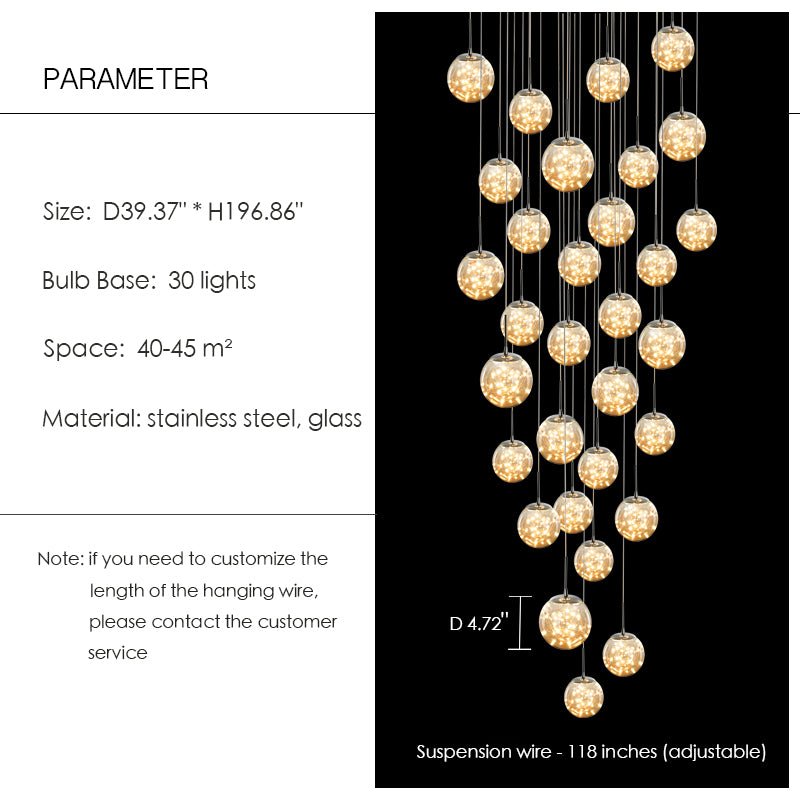 Modern Starlight Globe Chandelier for Foyer Hall Crystal Clear Glass Ball Light Decoration Living Room Ceiling Lamp-Nobipets