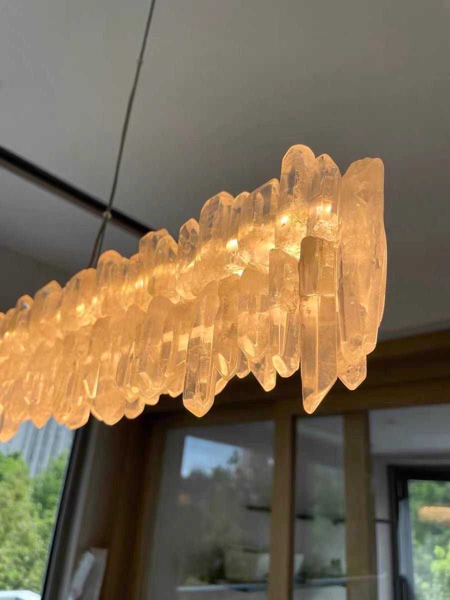Modern Style Linear Natural Crystal Chandelier-Nobipets