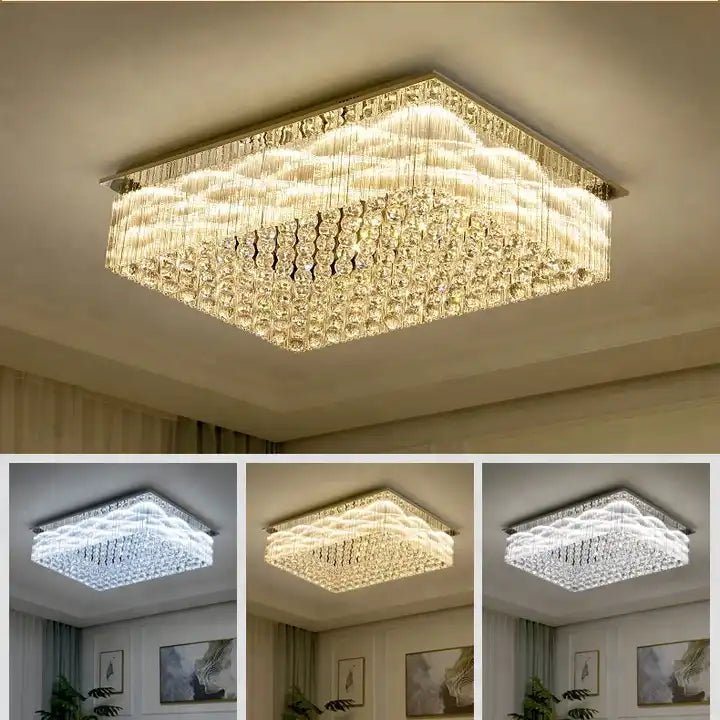 Modern&Luxury Extra Flush Mount Rectangle Crystal Chandelier-Nobipets