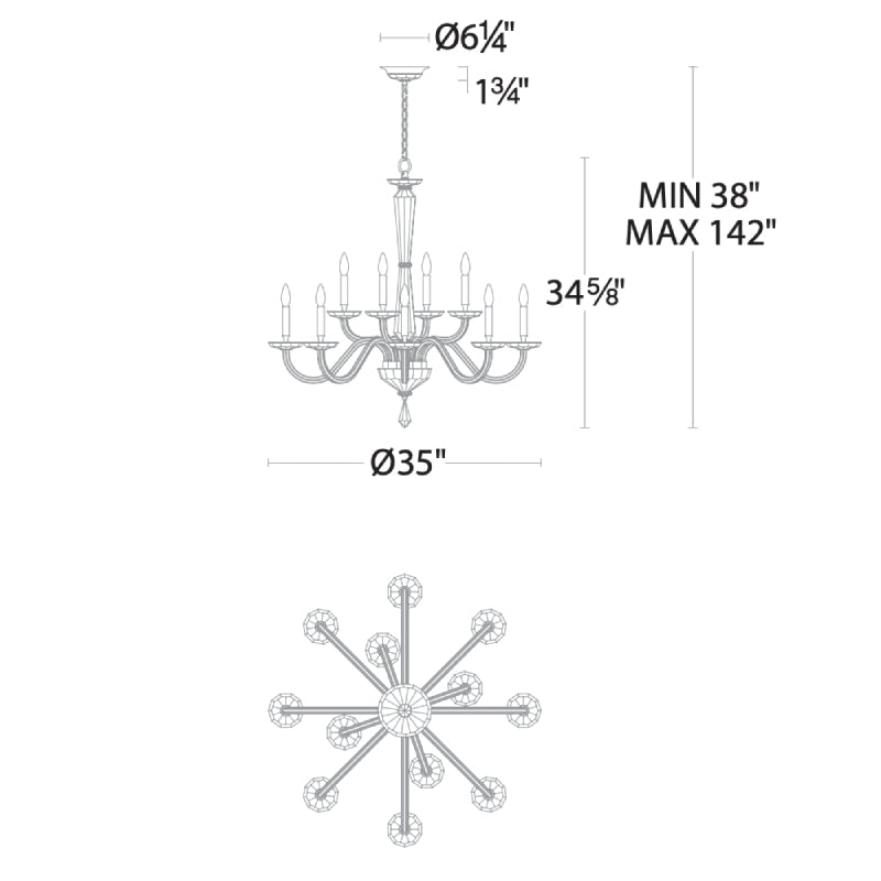 MOMO Crystal Chandelier S9235 Habsburg 12-lt 35" Chandelier