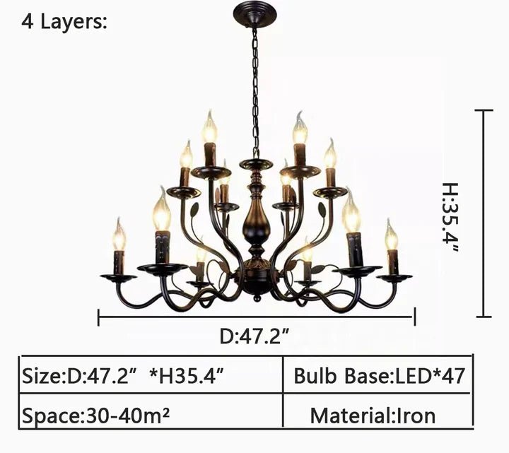 Multi Layer Iron Chandelier with Electronic Candles in Vintage Country Style for Living Room Cafe and Study-Nobipets