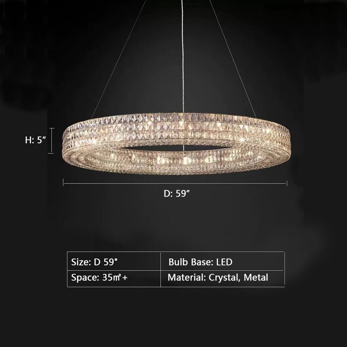 Oversized Modern Ring Pendant Light/Round Crystal Chandelier for Living/Dining Room/Bedroom-Nobipets