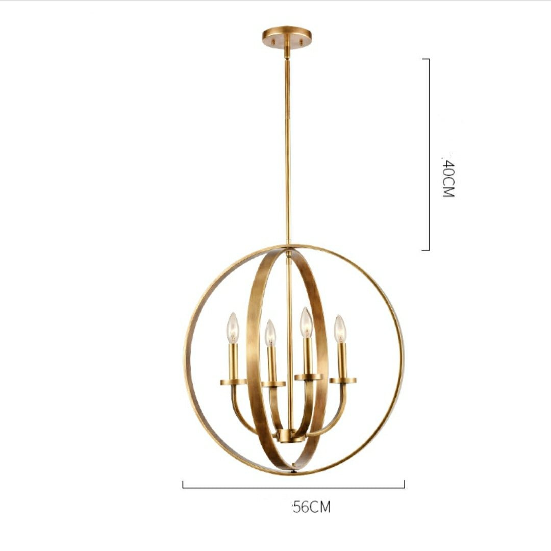 Solid 4-Light Satin Brass 22-Inch Globe Ceiling Lighting Fixture Rustic Candle Shaped Round Chandelier For Living/ Dining Room-Nobipets