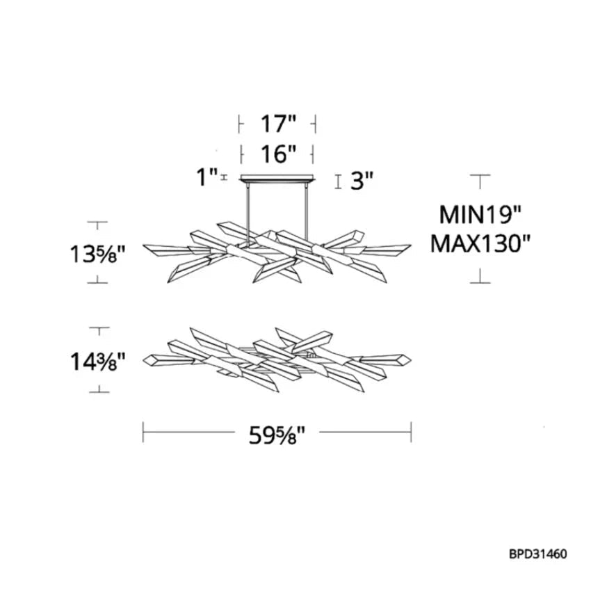 Solitude Rectangular Crystal Chandelier 60"