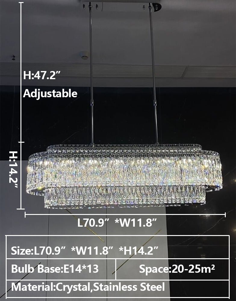 Stunning Modern Rectangle Ceiling Light Crystal Chandelier For Dining Table/Coffee Table/Living Room/Bedroom-Nobipets