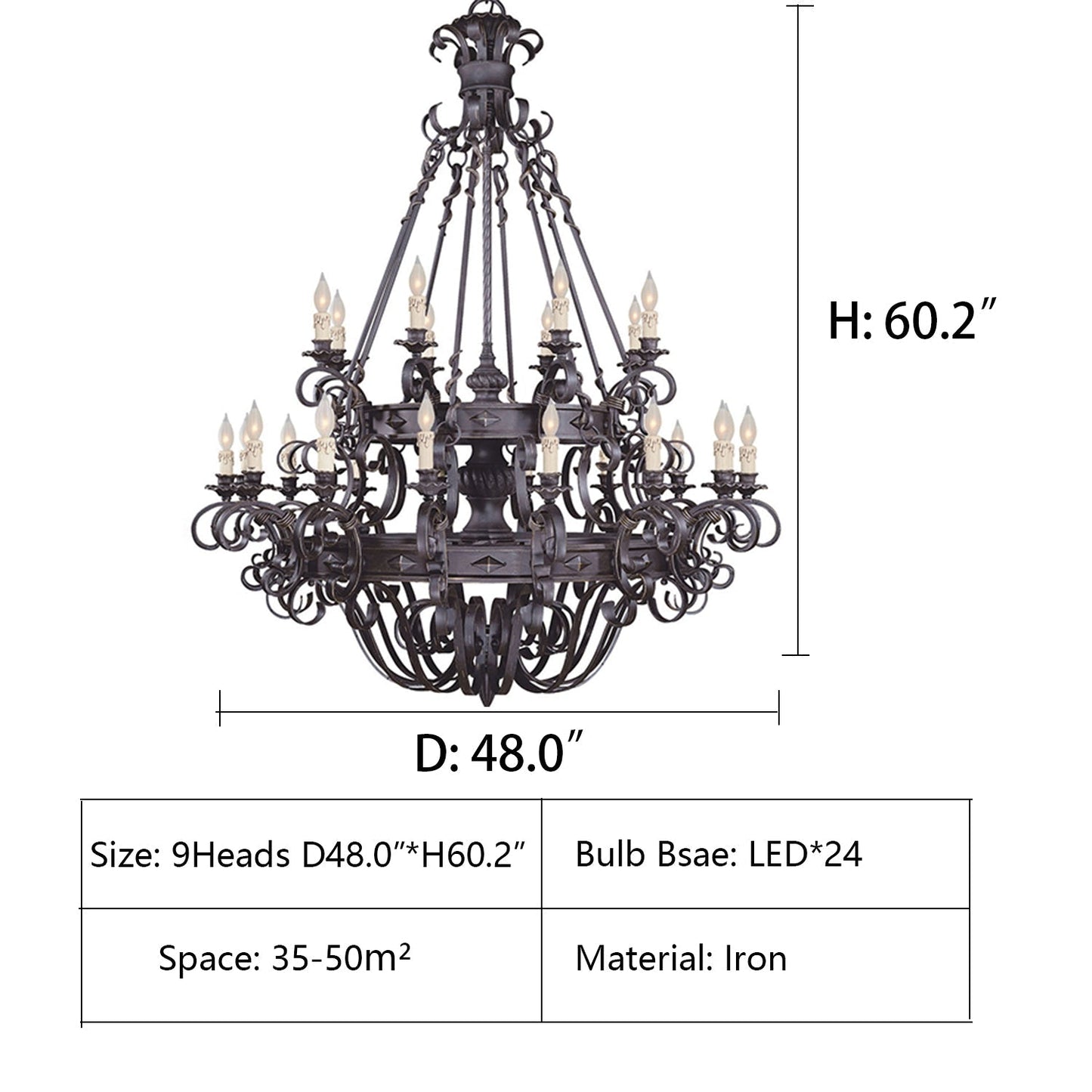 Vintage Iron Simple Candle Art Chandelier for Living Room / Villa / Stairs-Nobipets