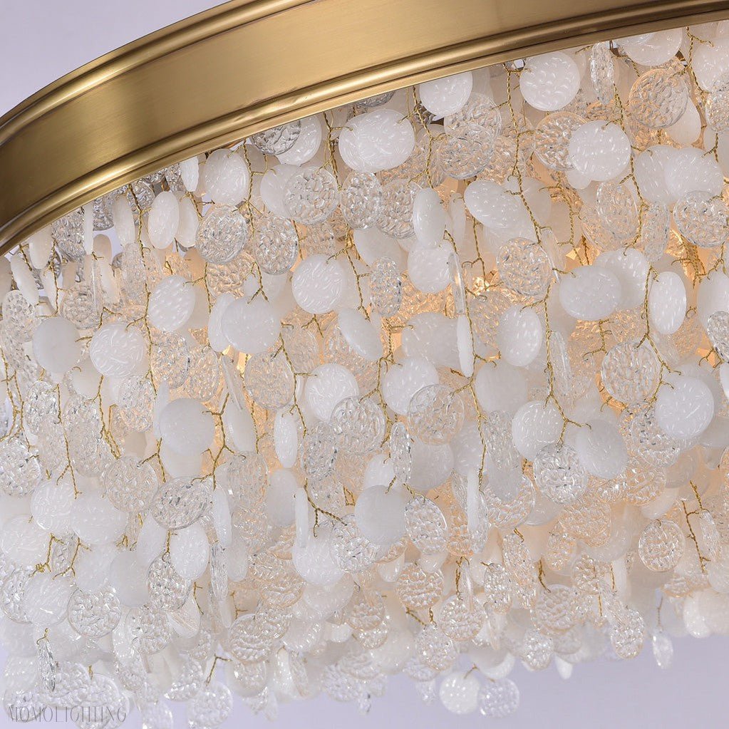 White Leaves Brass Framework Round Chandelier-Nobipets