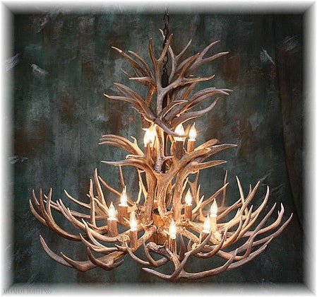 12 Light Reagan Tall Mule Deer Antler Chandelier 42"-Nobipets