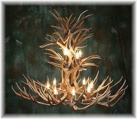12 Light Reagan Tall Mule Deer Antler Chandelier 42"-Nobipets