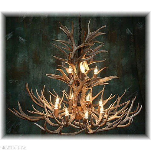 12 Light Reagan Tall Mule Deer Antler Chandelier 42"-Nobipets
