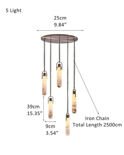 1/3/5/7/9/12/15-light LED Multi-Drop Aged Brass Hanging Lights for hall | alabaster shade