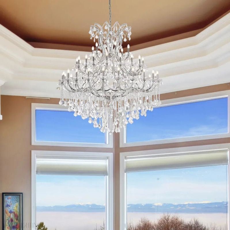 19TH Rococo Clear Royal Cut Crystal Round Chandelier 60"-Nobipets