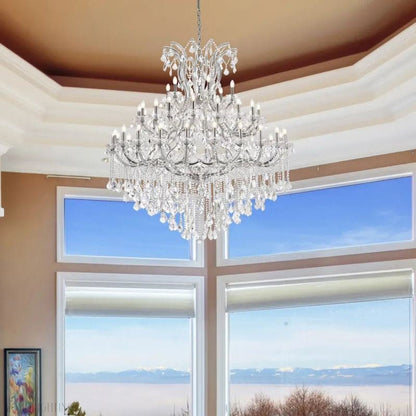 19TH Rococo Clear Royal Cut Crystal Round Chandelier 60"-Nobipets