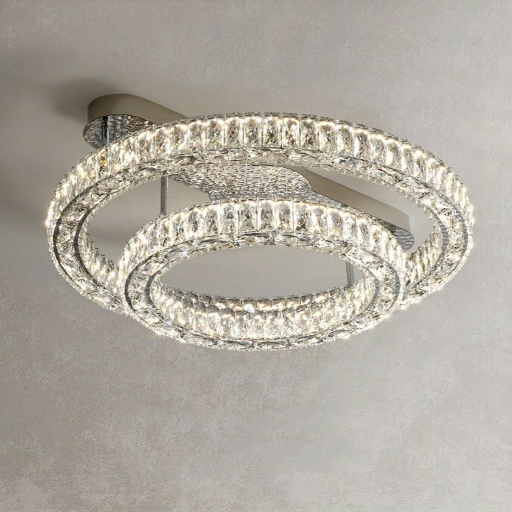 2/ 3 Rings Flush Mount Living Room Chandelier Crystal Bedroom Ceiling Light Fixture-Nobipets