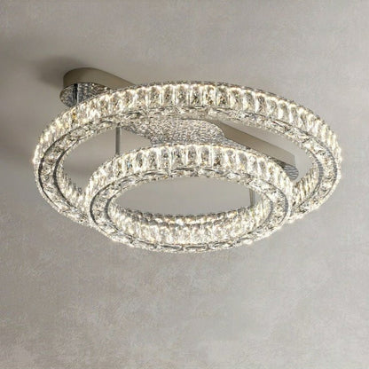 2/ 3 Rings Flush Mount Living Room Chandelier Crystal Bedroom Ceiling Light Fixture-Nobipets