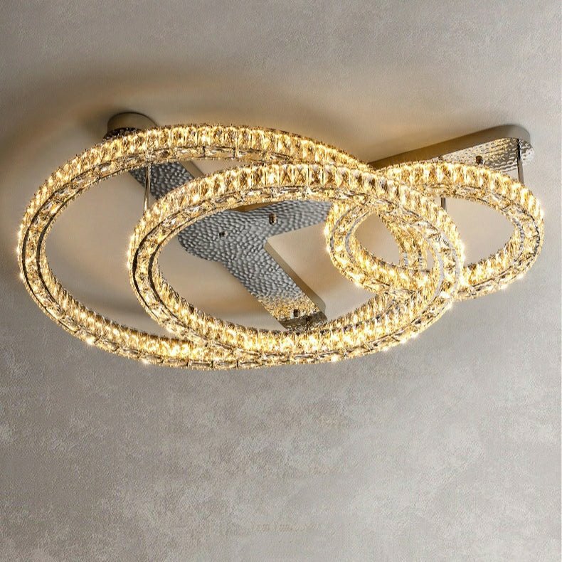 2/ 3 Rings Flush Mount Living Room Chandelier Crystal Bedroom Ceiling Light Fixture-Nobipets