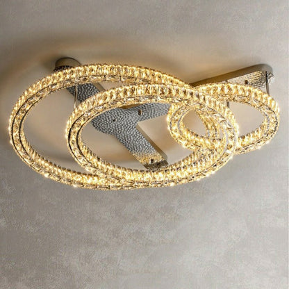 2/ 3 Rings Flush Mount Living Room Chandelier Crystal Bedroom Ceiling Light Fixture-Nobipets