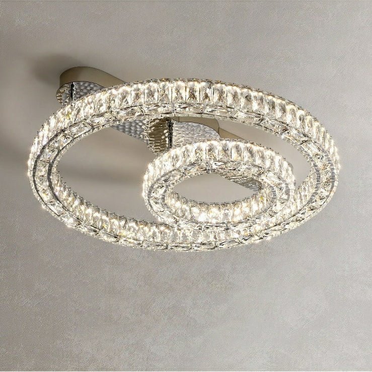 2/ 3 Rings Flush Mount Living Room Chandelier Crystal Bedroom Ceiling Light Fixture-Nobipets