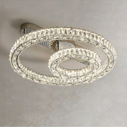 2/ 3 Rings Flush Mount Living Room Chandelier Crystal Bedroom Ceiling Light Fixture-Nobipets