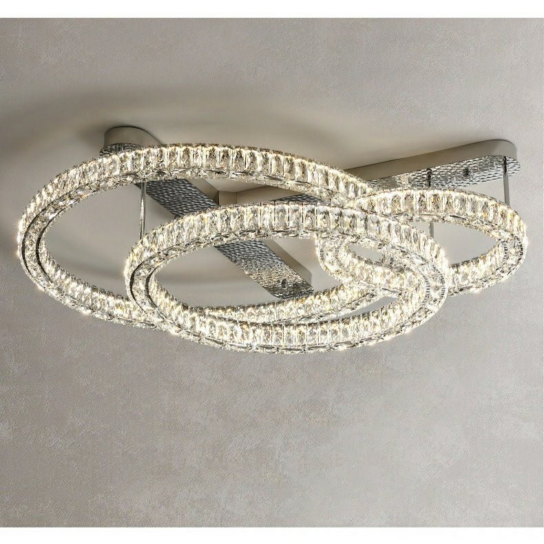 2/ 3 Rings Flush Mount Living Room Chandelier Crystal Bedroom Ceiling Light Fixture-Nobipets