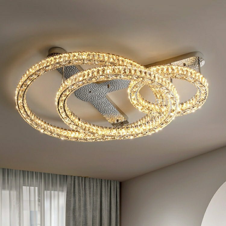 2/ 3 Rings Flush Mount Living Room Chandelier Crystal Bedroom Ceiling Light Fixture-Nobipets