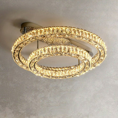 2/ 3 Rings Flush Mount Living Room Chandelier Crystal Bedroom Ceiling Light Fixture-Nobipets