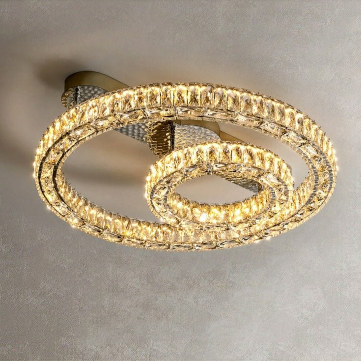 2/ 3 Rings Flush Mount Living Room Chandelier Crystal Bedroom Ceiling Light Fixture-Nobipets