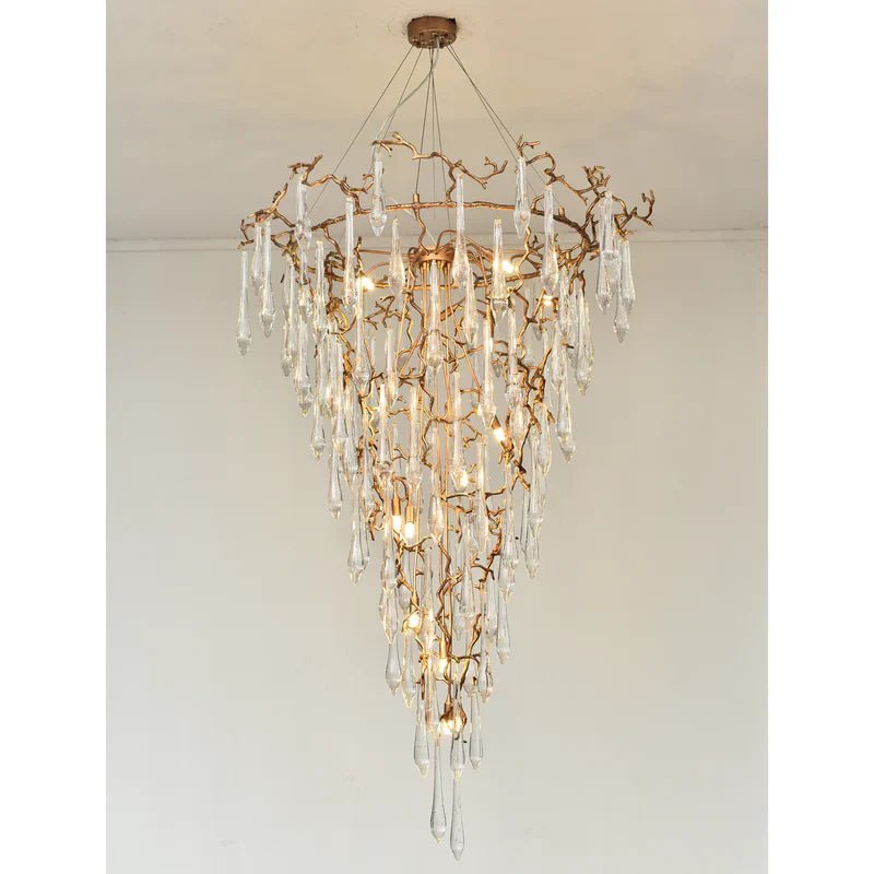 2-Story Tree Branch Staircase Crystal Chandelier