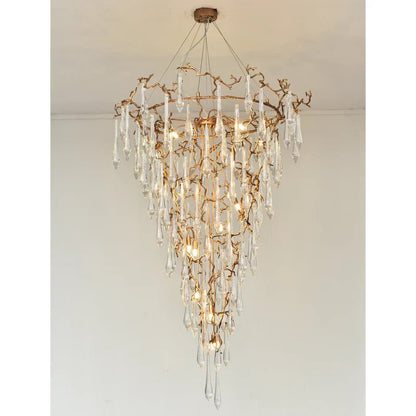 2-Story Tree Branch Staircase Crystal Chandelier