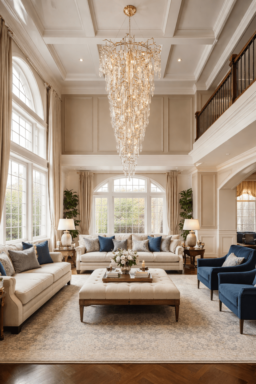 2-Story Tree Branch Staircase Crystal Chandelier
