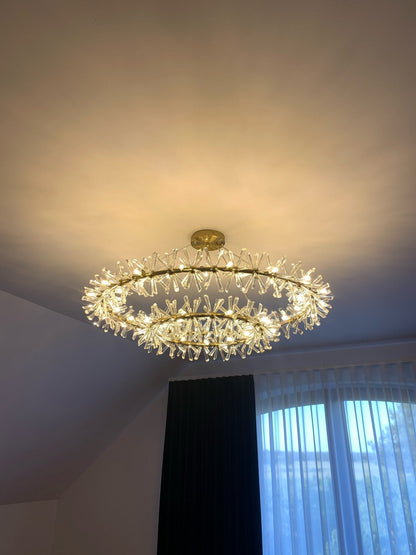 2 Wheel Frozen Ice Crystal Chandelier Light For Living Room Dining Hall-Nobipets