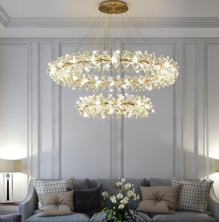 2 Wheel Frozen Ice Crystal Chandelier Light For Living Room Dining Hall-Nobipets