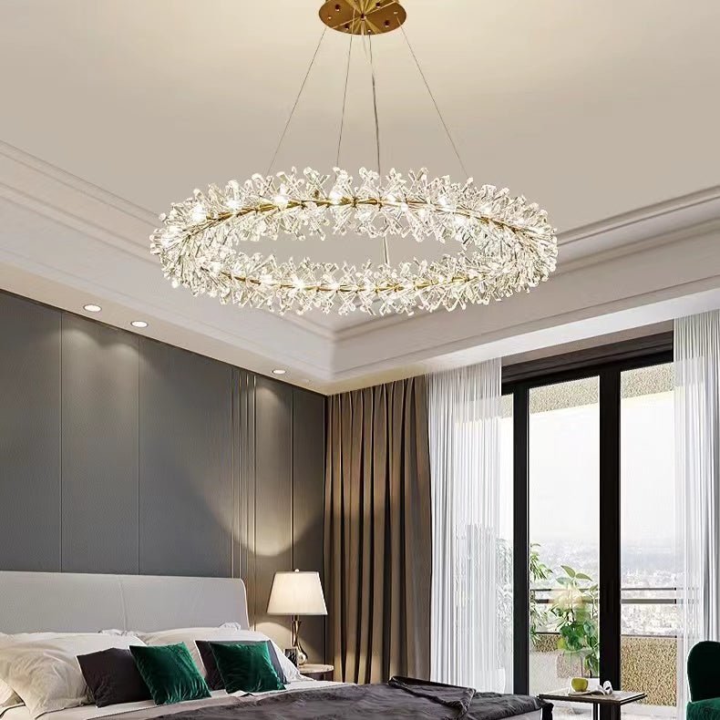 2 Wheel Frozen Ice Crystal Chandelier Light For Living Room Dining Hall-Nobipets