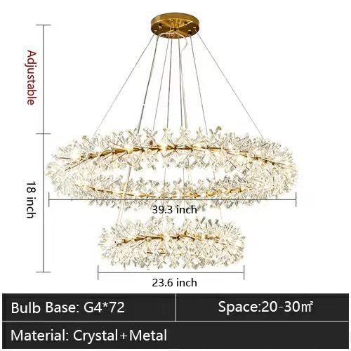2 Wheel Frozen Ice Crystal Chandelier Light For Living Room Dining Hall-Nobipets